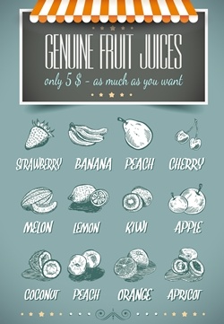   / Retro style template for genuine fruit juices menu in vector