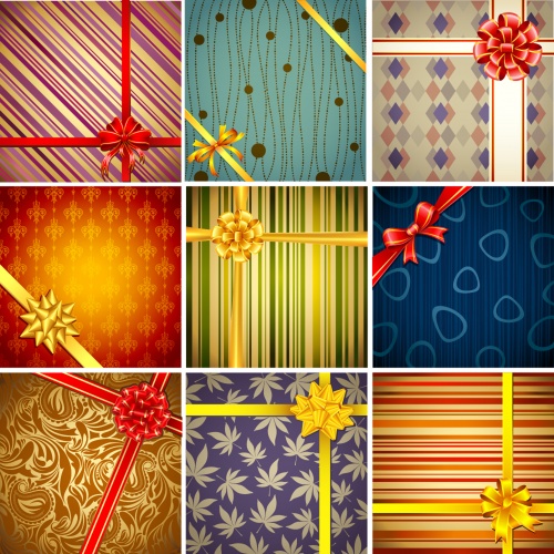 Set of ribbon on gift paper