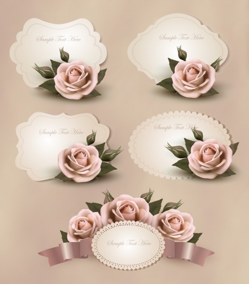 Romantic Cards with Roses Vector 3