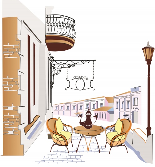     / Town cafe in vector