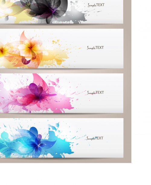 Abstract floral banners with blots