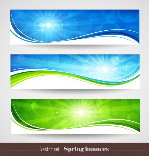     / Spring banners with ribbons in vector