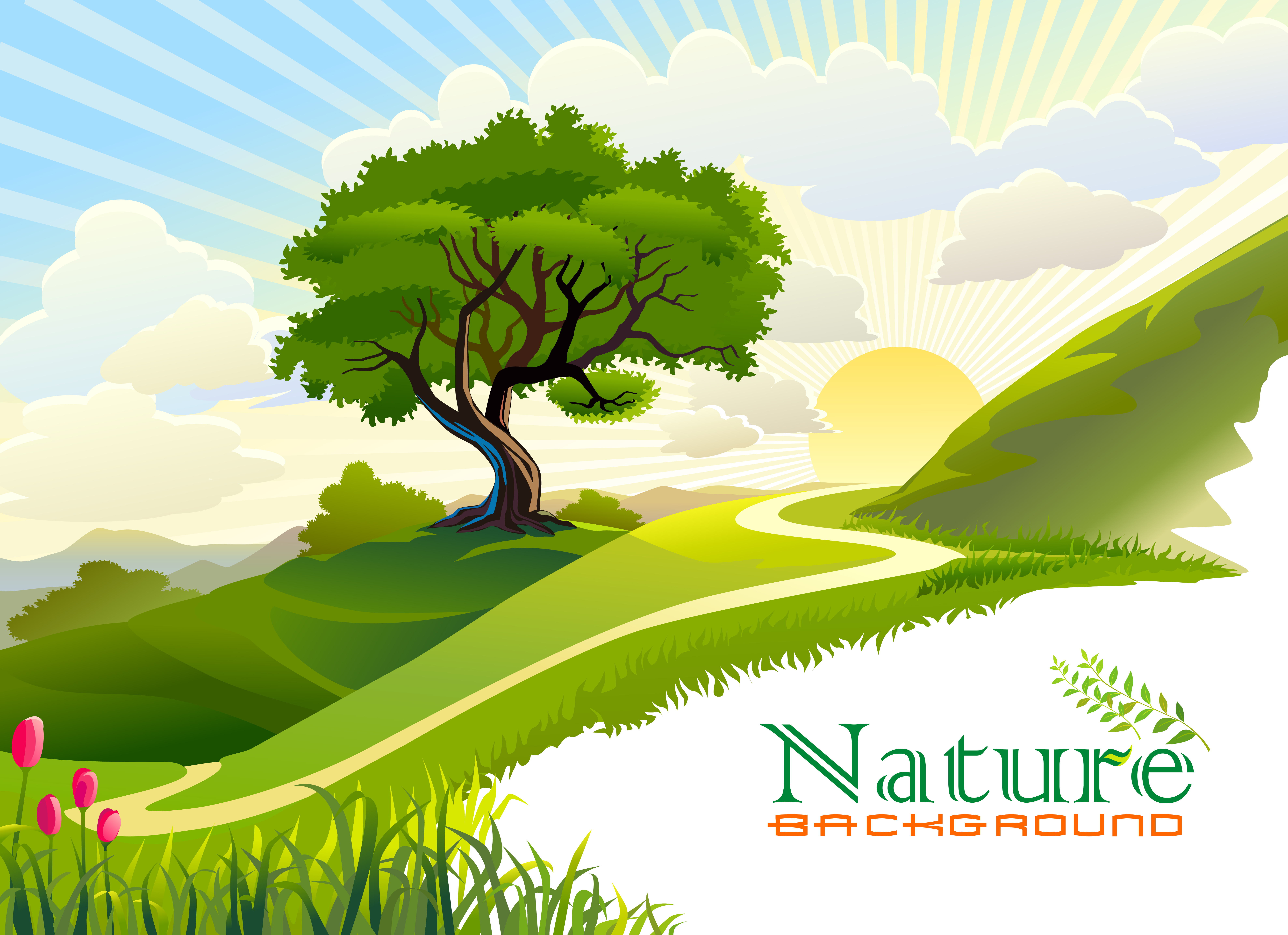И д с элементами природы. Природа вектор. Векторная Графика природа. Мультяшная природа. Векторные пейзажи с деревьями.