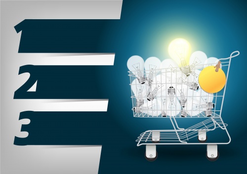      / Creative Template light bulb in the shopping cart in vector