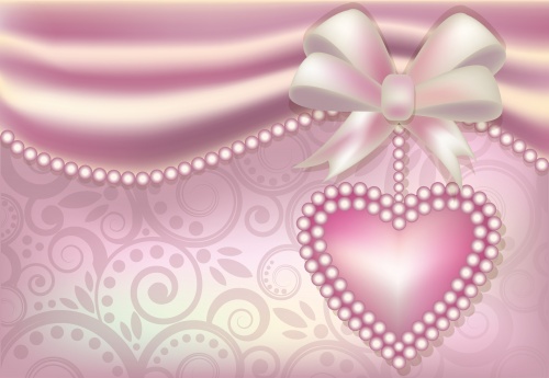 Backgrounds with pink roses, hearts and pearls in a vector