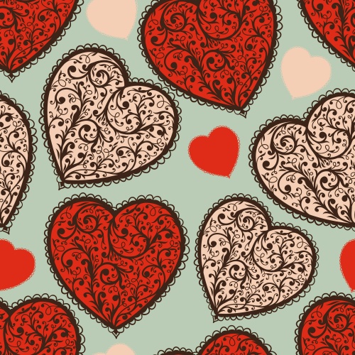 Vector vintage hearts and flowers for registration of festive cards