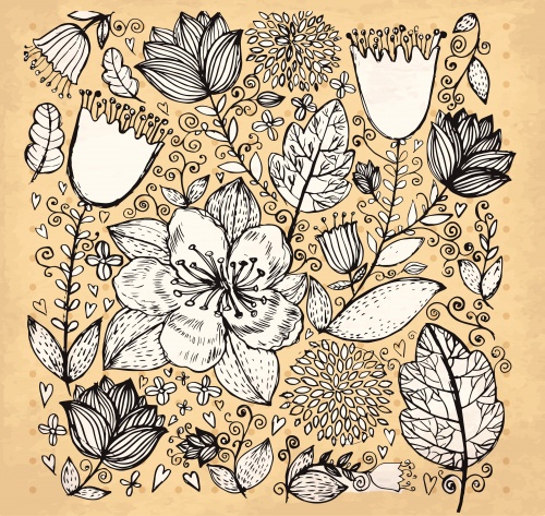      | Vector hand drawn illustration with bird and flowers
