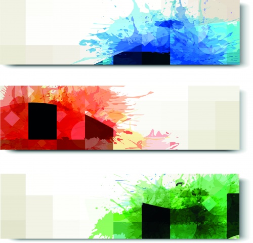     | Colorful abstract watercolor banner and cards vector