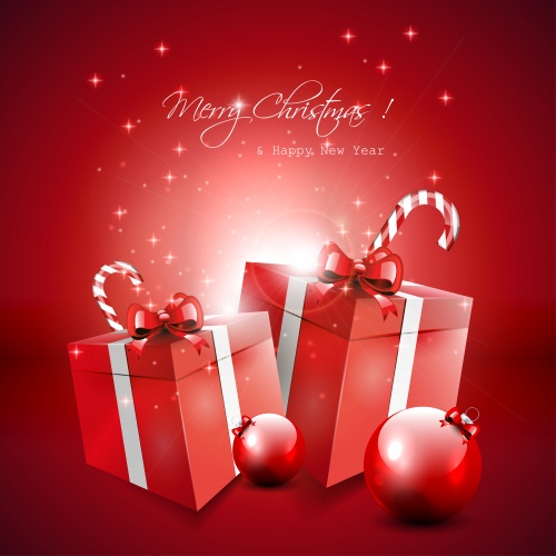     Stock: Elegant red Christmas background with baubles and gifts