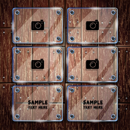        | Wooden texture background and collage glass frame vector