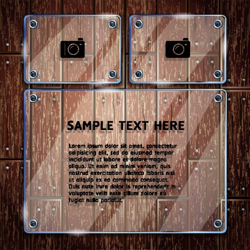        | Wooden texture background and collage glass frame vector