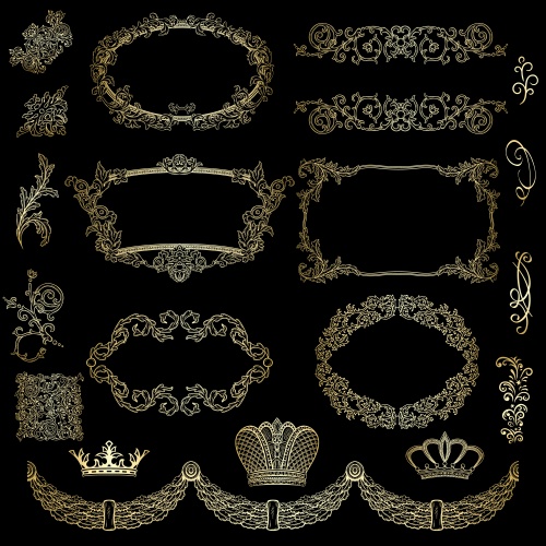        / Vintage gold elements for certificate on darc background - vector stock