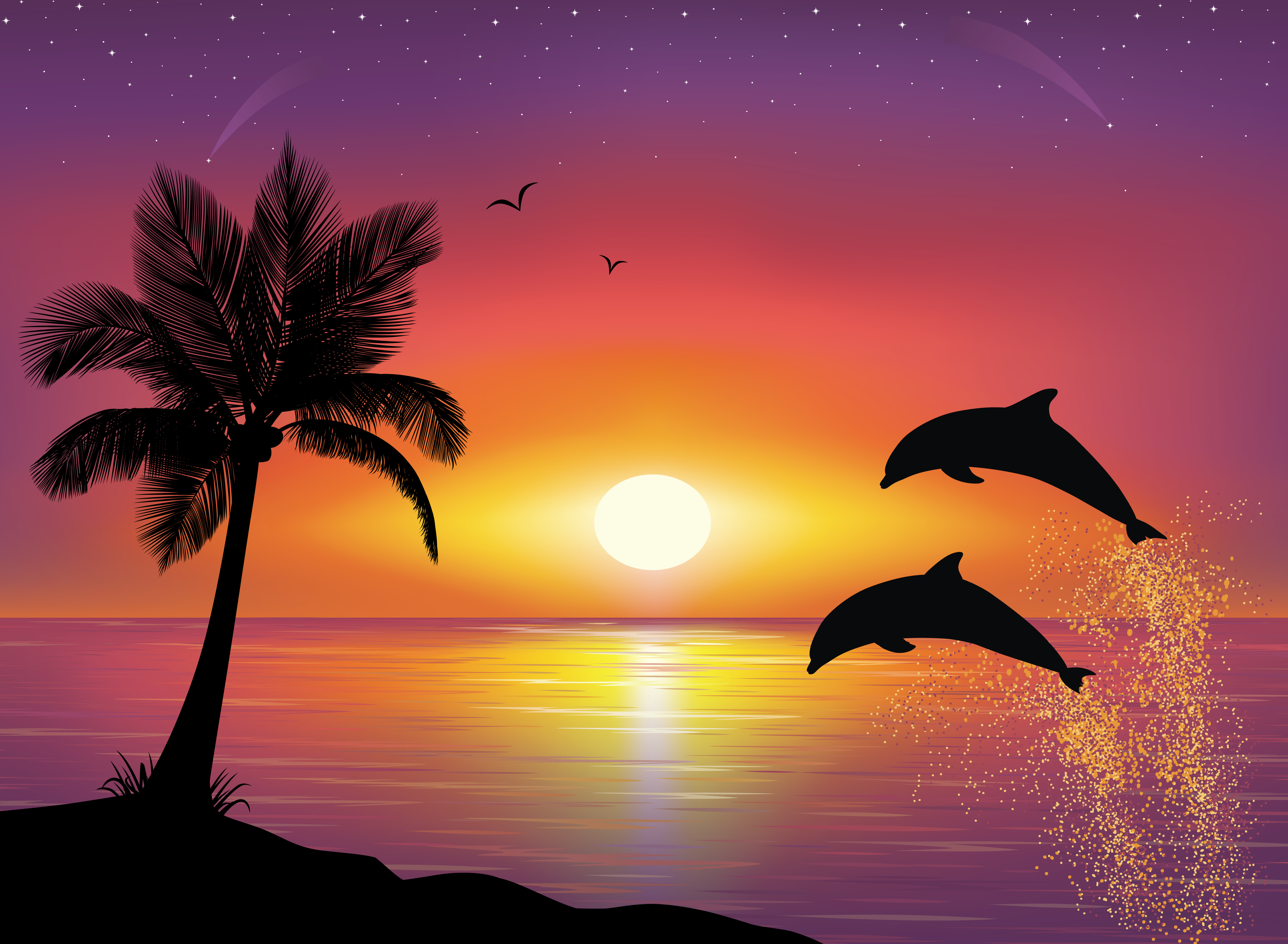 Seascapes and the dolphins - Vector clipart » Векторные клипарты ...