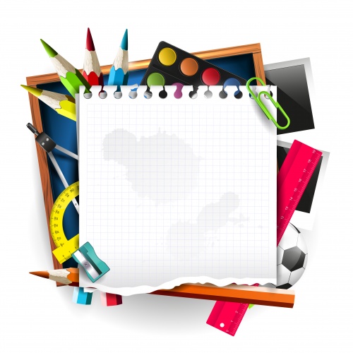    / School supplies, pens, books and exercise book - vector