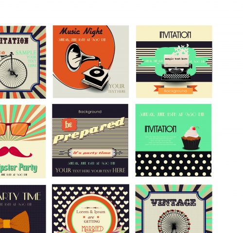 Винтажные пригласительные и ретро фоны | Vintage invitation cards and retro vector background