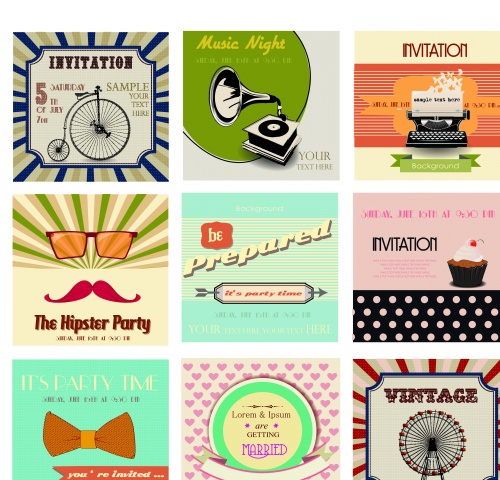      | Vintage invitation cards and retro vector background