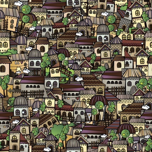 Cartoon town seamless pattern