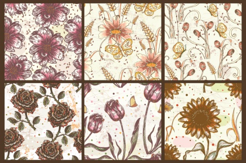 Seamless Vector Patterns Floral Print Set 68